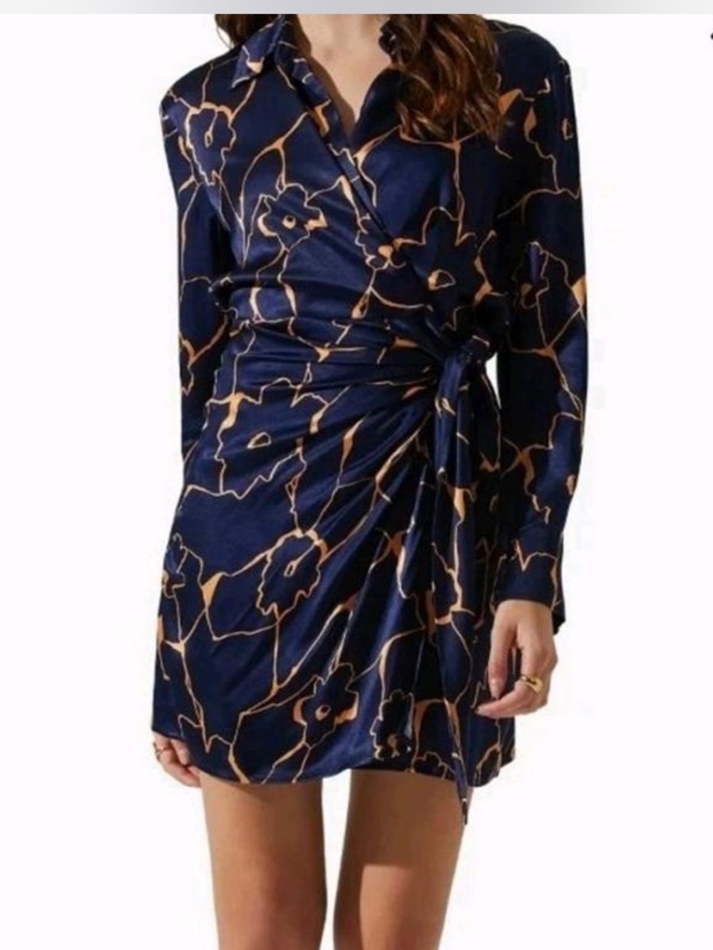 Astr The Label Navy Wrap Mini Dress- Size Medium